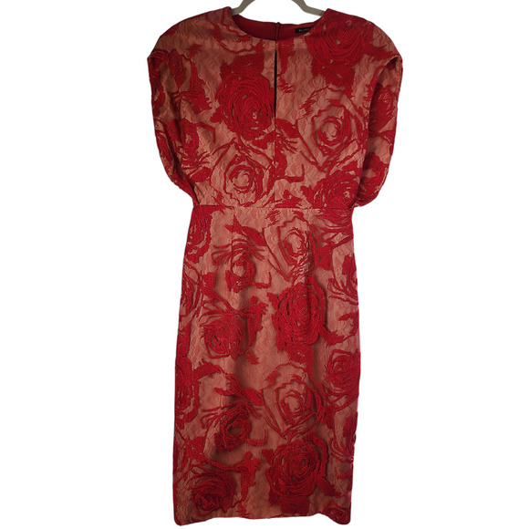 Black Halo Mesh Floral Embroidered Midi Length Dress Size 2 - Picture 1 of 11